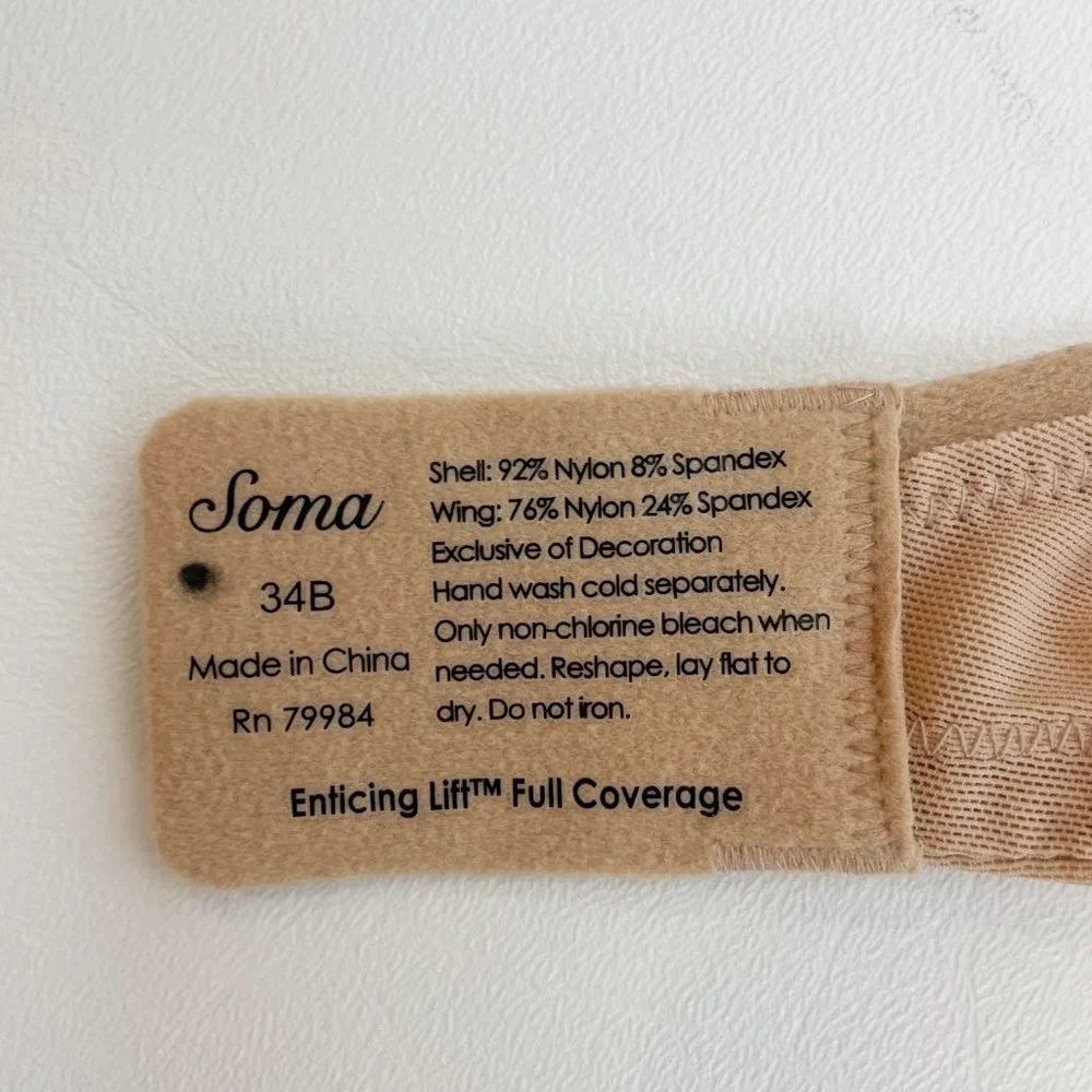 NWOT Soma Enticing Lift Full Coverage Lace Bra Beige 34B Set of 3